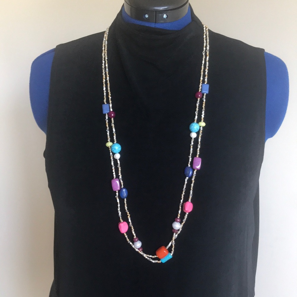 Multi strain multi colored beaded necklace